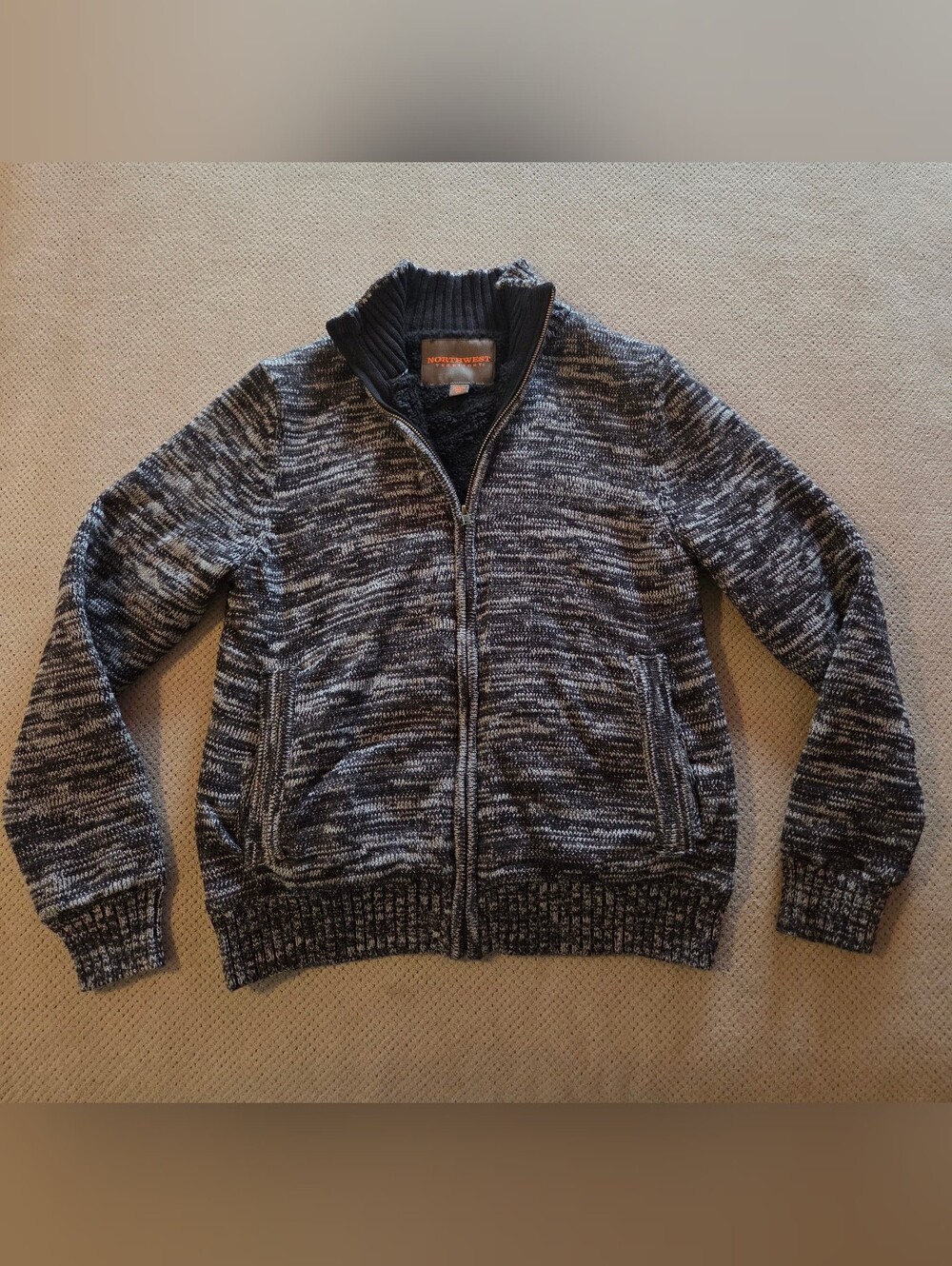 Northwest Territory Men's Small Sherpa Lined Full Zip Marled Knit Cardigan